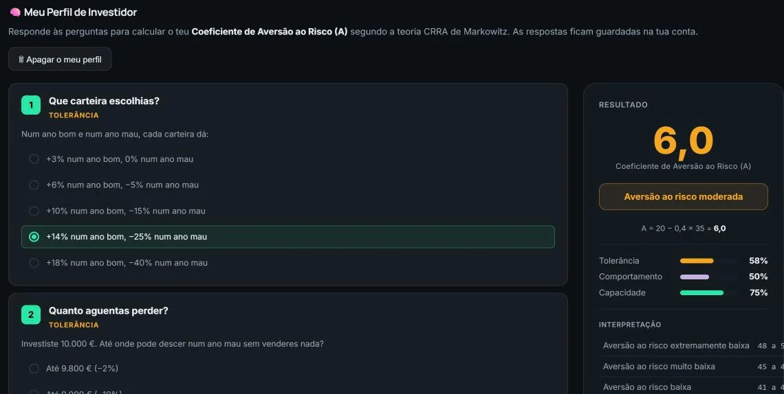 Perfil de Investidor com coeficiente de aversão ao risco
